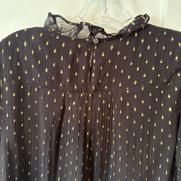 NWT J. Crew Women's Black and Gold Chiffon Smocked Puff Sleeve Top in Size M - Picture 6 of 8
